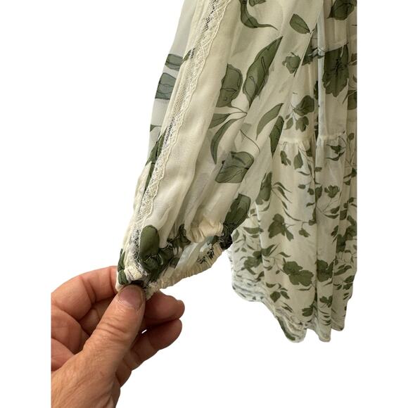 LULUS,Maxi, Sheer, Tiered Layers Prairie Dress,Split Sleeve, Size S, Flowing, - Picture 5 of 15